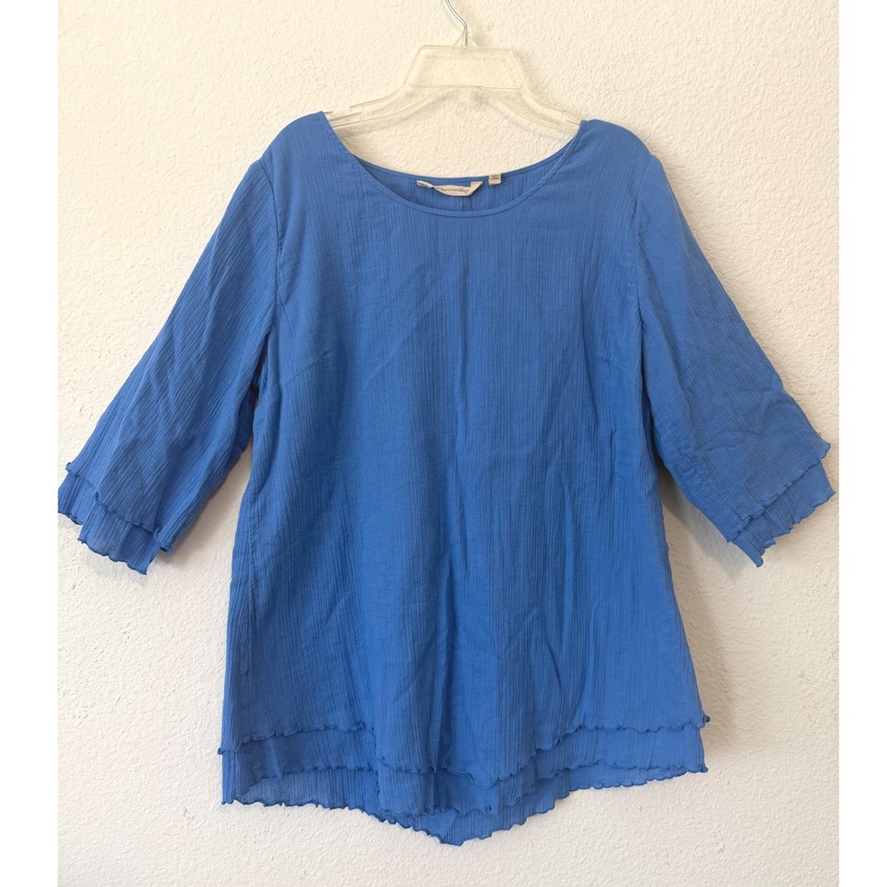 Soft Surroundings Top S Blue Gauze Layered Hem Boho Coastal Casual